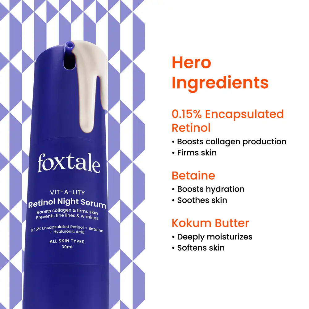 Foxtale Vit-A-Lity 0.15% Encapsulated Retinol Night Serum For Fighting The Signs Of Ageing - 30 ml