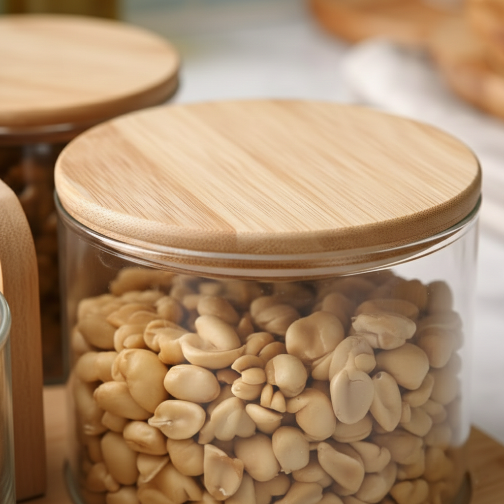 LuxeSpin – Rotating Wooden Dry Fruit Tray with Borosilicate Containers (ADX8802)