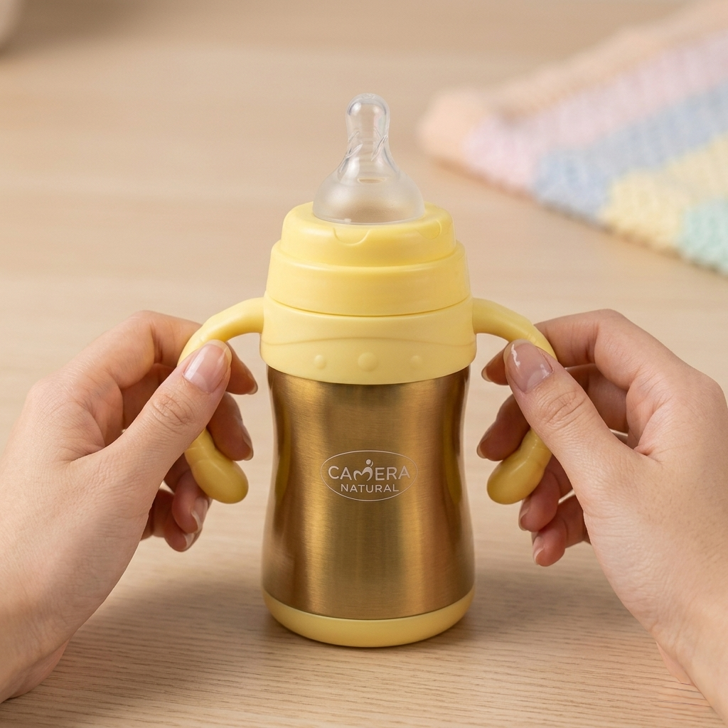 Camera 2-in-1 Stainless Steel Baby Sipper Bottle 240ml (Wide Mouth, BPA-Free)