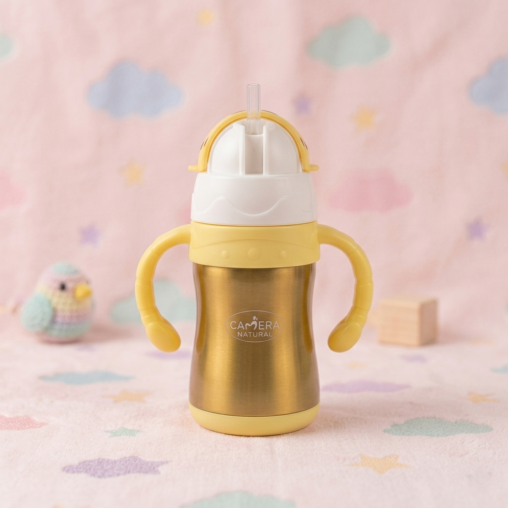 Camera 2-in-1 Stainless Steel Baby Sipper Bottle 240ml (Wide Mouth, BPA-Free)