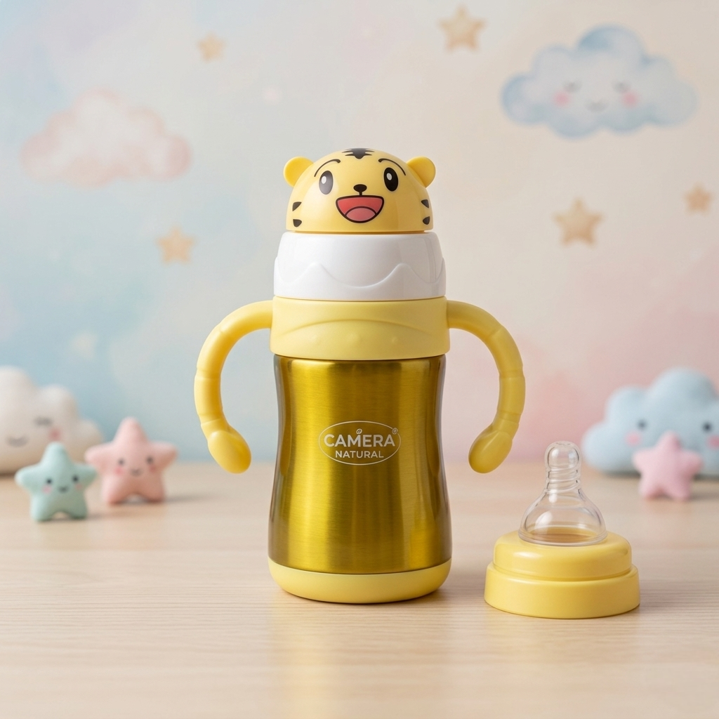 Camera 2-in-1 Stainless Steel Baby Sipper Bottle 240ml (Wide Mouth, BPA-Free)