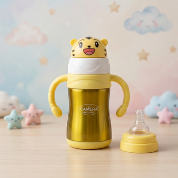 Camera 2-in-1 Stainless Steel Baby Sipper Bottle 240ml (Wide Mouth, BPA-Free)