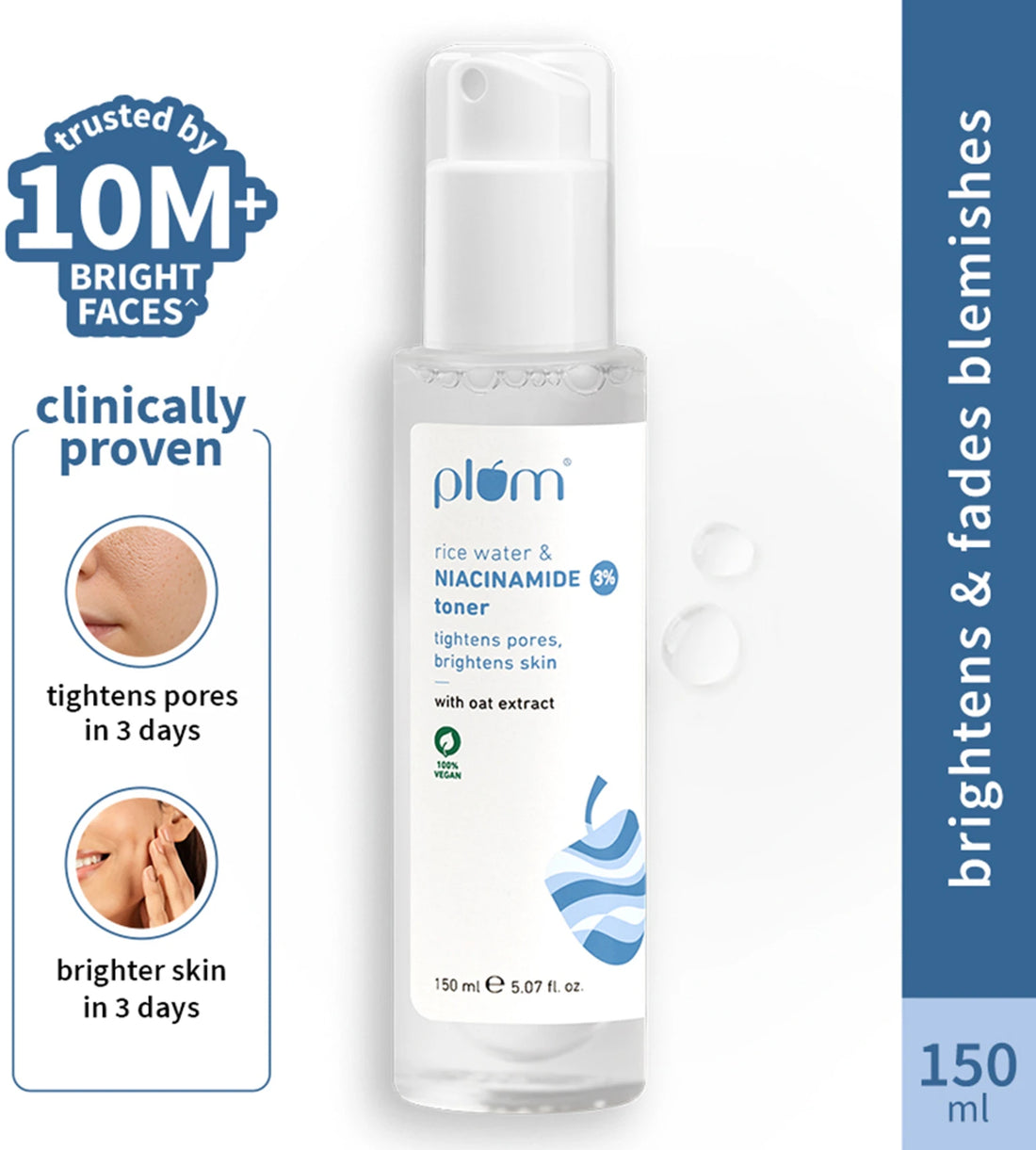 Plum 3% Niacinamide Toner With Rice Water, For Pores & Blemishes, Normal To Oily Skin Type (150ml)