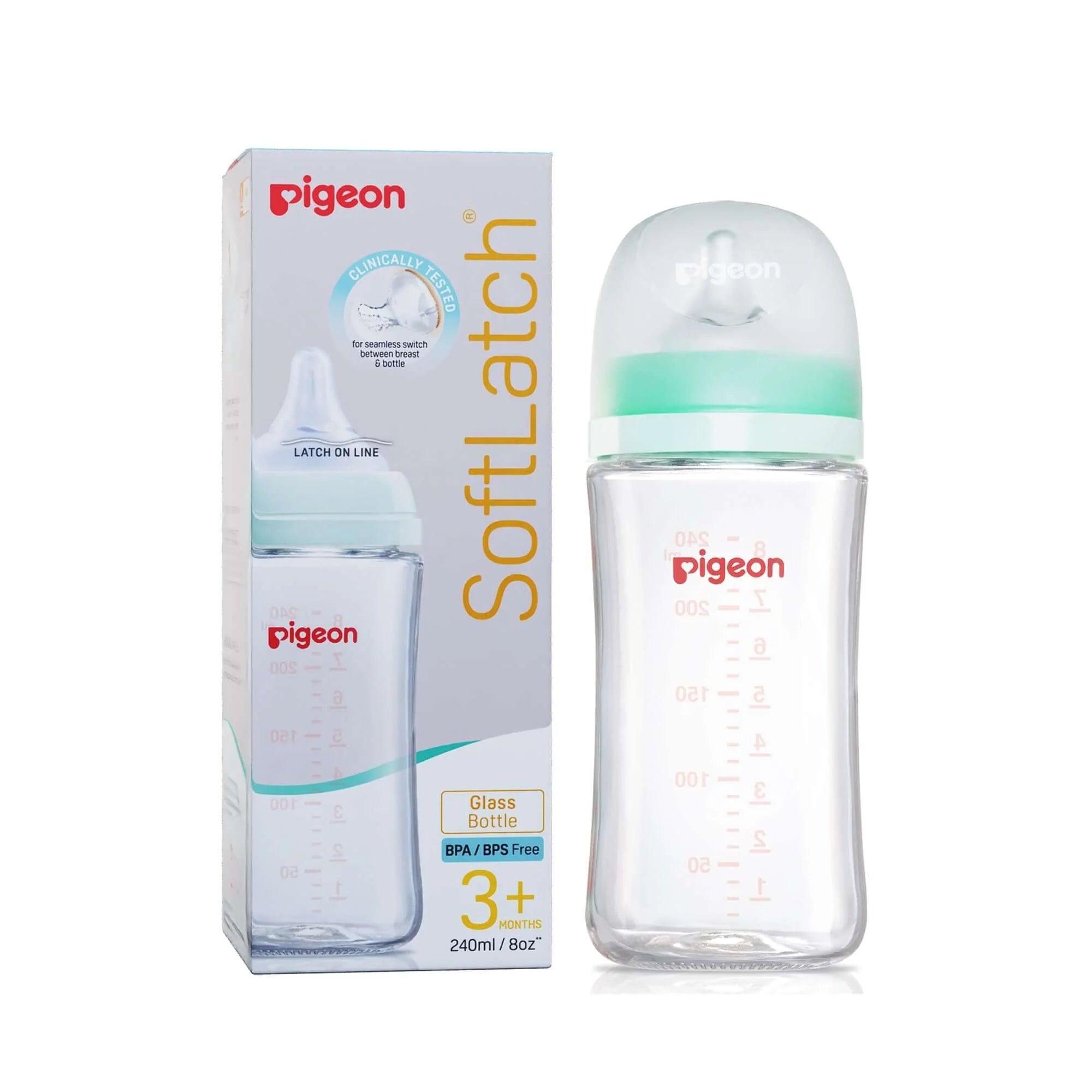 Pigeon SoftLatch Glass Nursing Bottle With Nipple - 240 ml