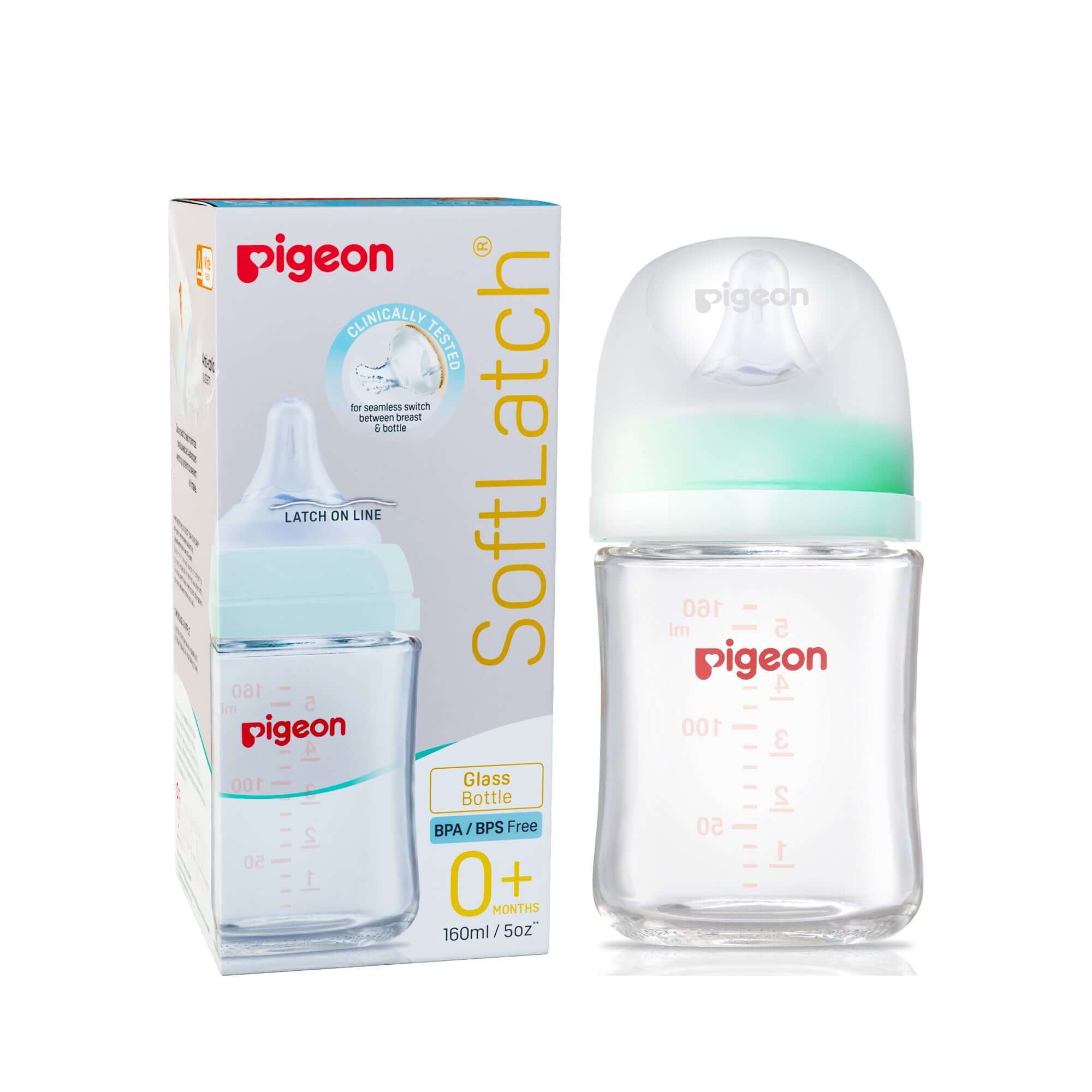Pigeon SoftLatch Glass Nursing Bottle With Nipple - 160 ml