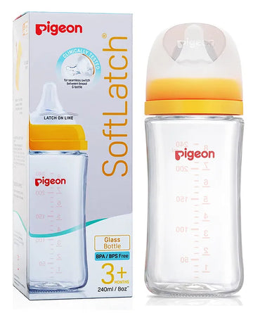 Pigeon SoftLatch Glass Nursing Bottle With Nipple - 240 ml