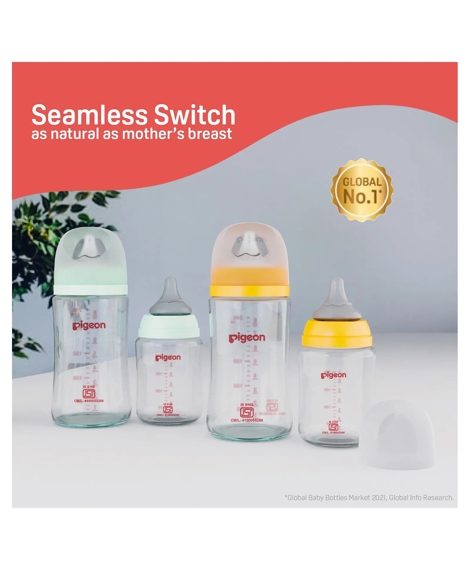 Pigeon SoftLatch Glass Nursing Bottle With Nipple - 160 ml