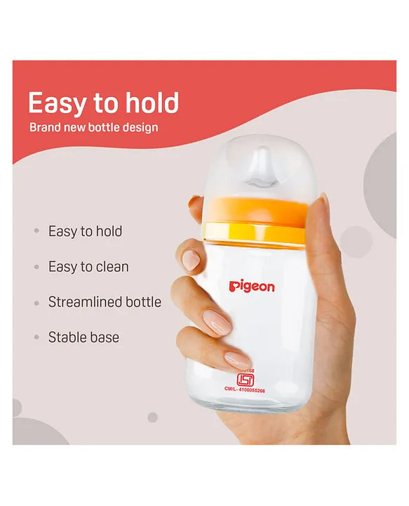 Pigeon SoftLatch Glass Nursing Bottle With Nipple - 160 ml