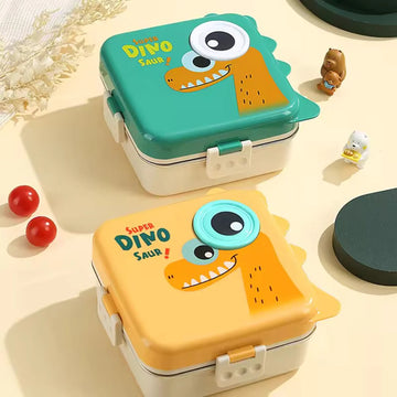 DinoLux 3-Compartment Kids Lunch Box | Leakproof Stainless Steel Bento Tiffin for School