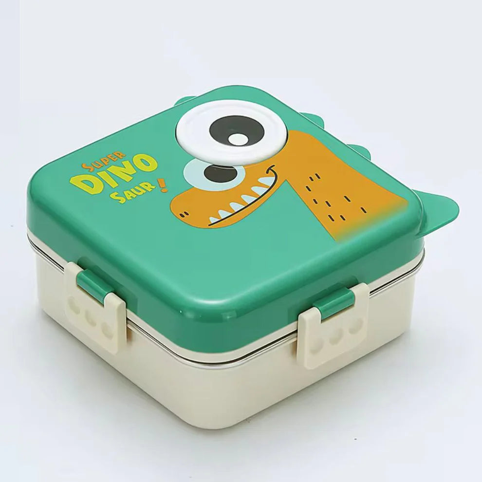 DinoLux 3-Compartment Kids Lunch Box | Leakproof Stainless Steel Bento Tiffin for School