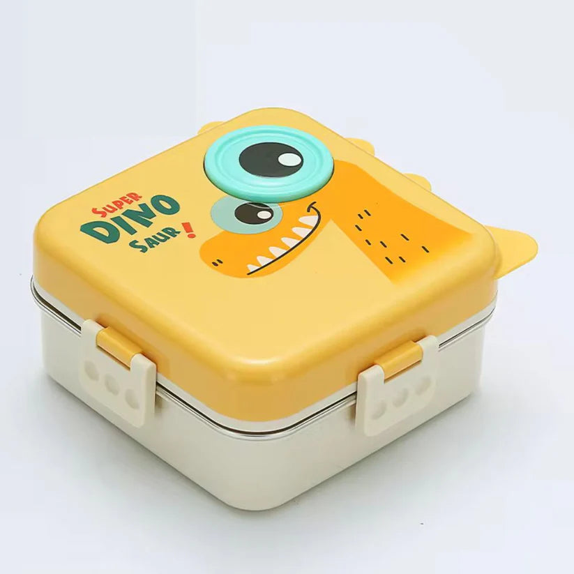 DinoLux 3-Compartment Kids Lunch Box | Leakproof Stainless Steel Bento Tiffin for School