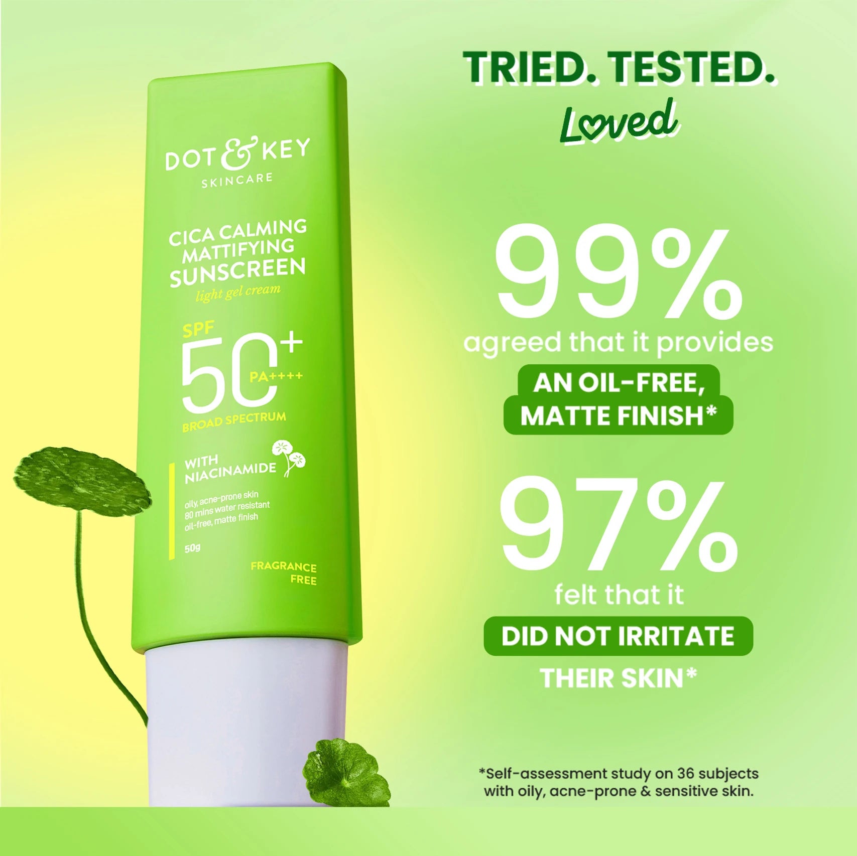 Dot & Key CICA Calming Niacinamide Sunscreen with SPF 50 PA+++ | In-Vivo Tested Face Sunscreen for Oily, Acne Prone & Sensitive Skin | 80 gm