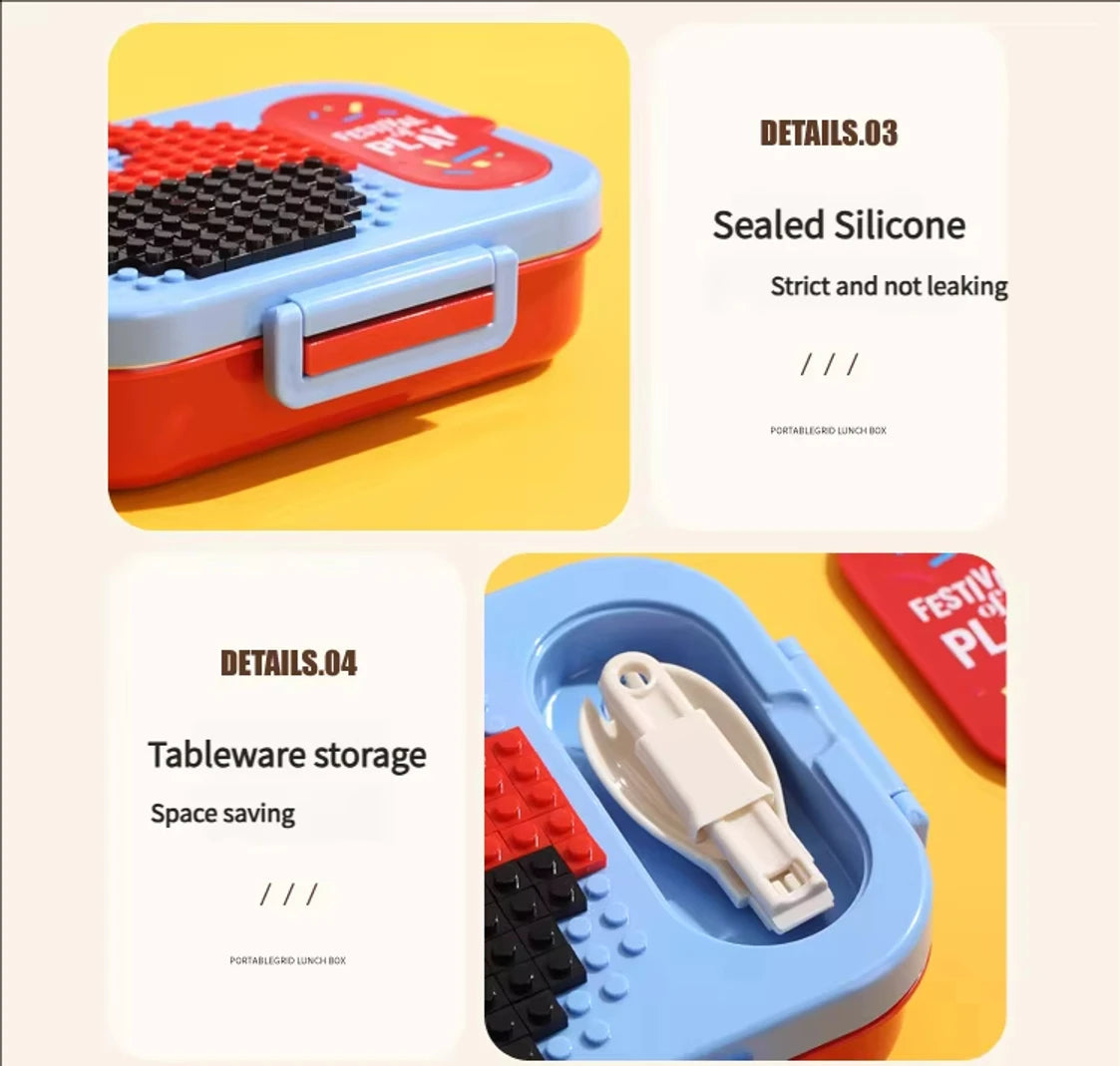 PixelPlay Bento Lunch Box – Creative Blocks 3 Compartment Kids Lunch Box