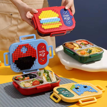 PixelPlay Bento Lunch Box – Creative Blocks 3 Compartment Kids Lunch Box
