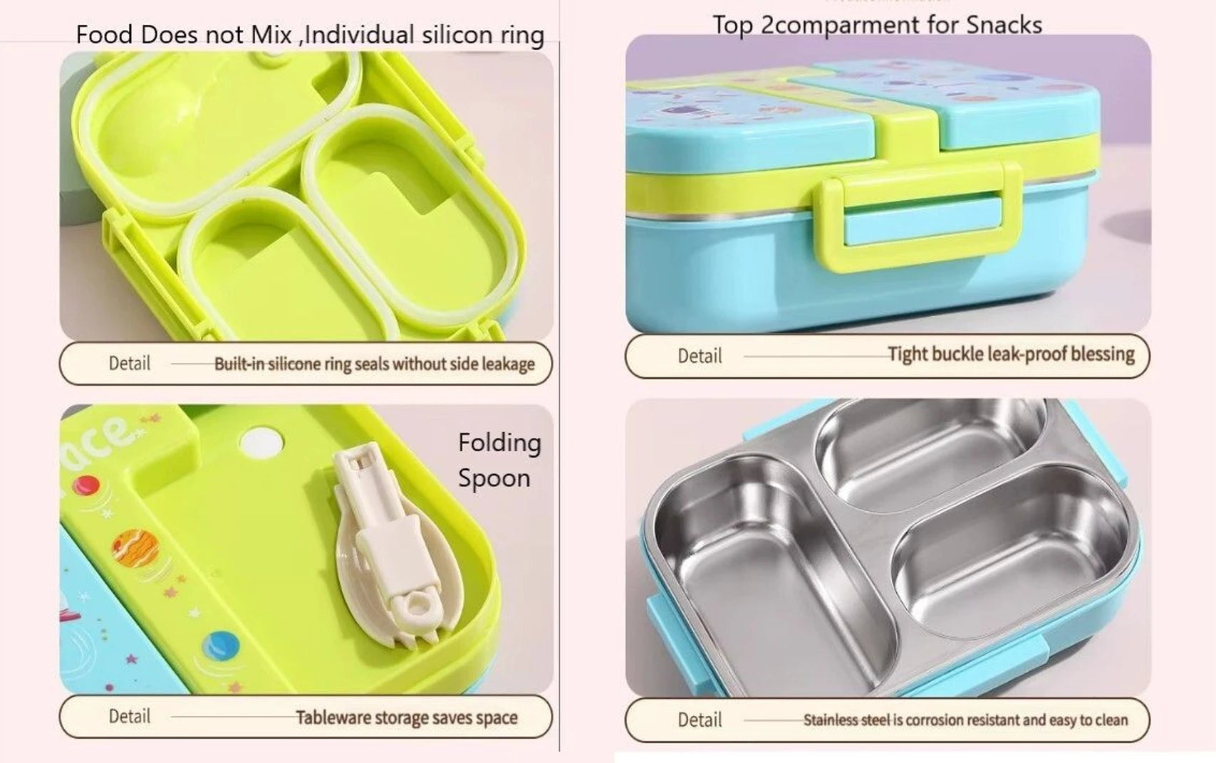 SpaceMate 3-Compartment Kids Bento Lunch Box