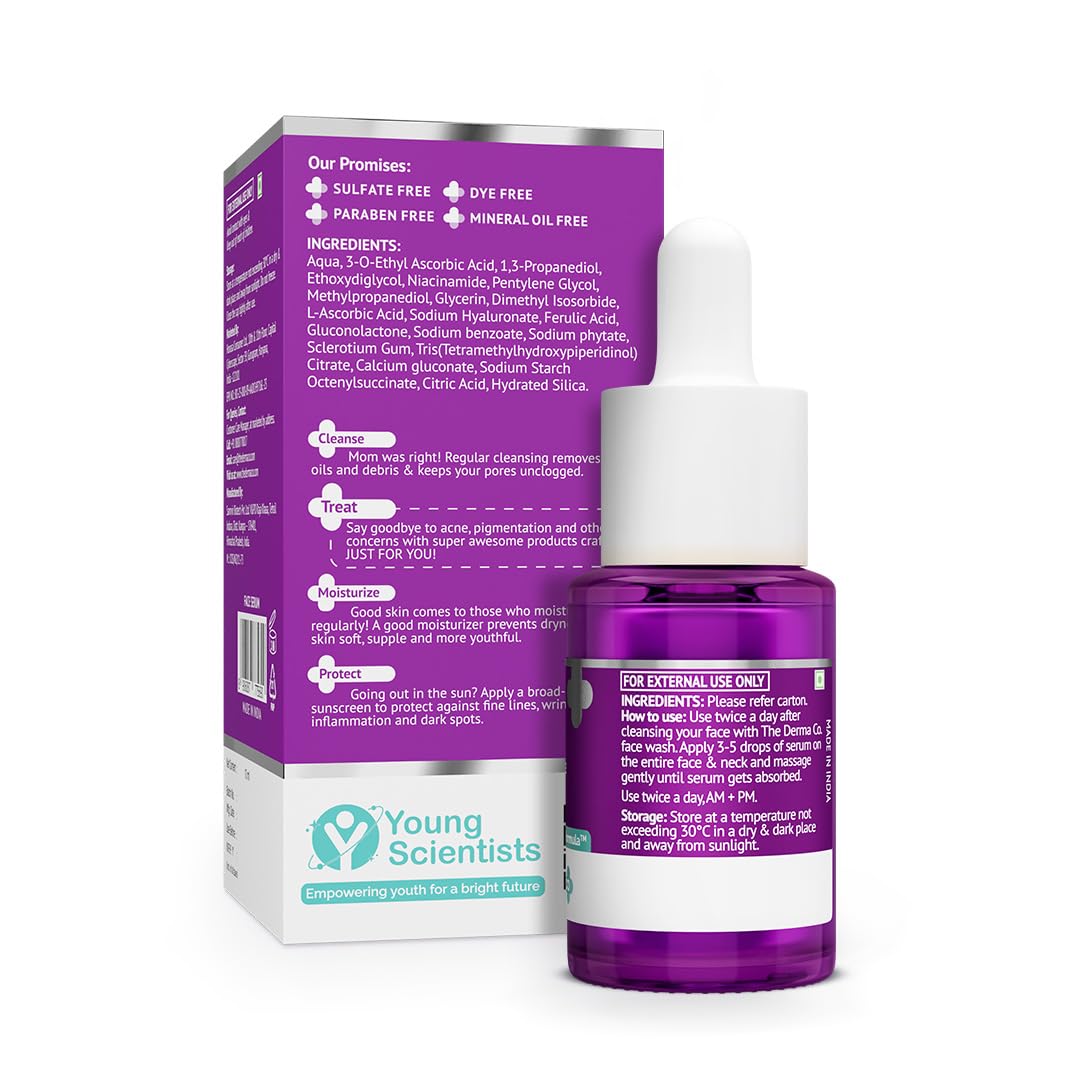 The Derma Co 10% Vitamin C Face Serum with 5% Niacinamide, Powered by Deep Penetration Formula™ | Fades Dark Spots | Reduces Pigmentation | Boosts Collagen | Brightens Skin | All Skin Types | 10 ml