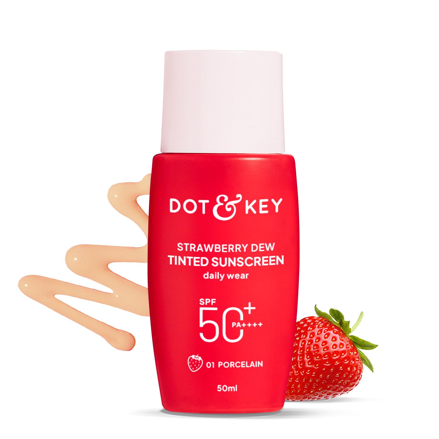Dot & Key Strawberry Dew Tinted Sunscreen SPF 50++++ 01 Porecelain In Vivo Tested Sunscreen for Daily Wear, Brightens & Protects Skin - 50 ml