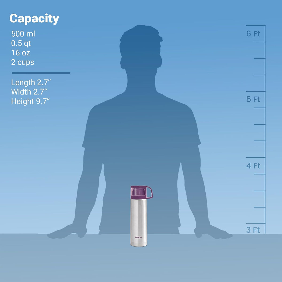 Milton Glassy 500 Thermosteel Flask – 500 ML | 24 Hours Hot & Cold