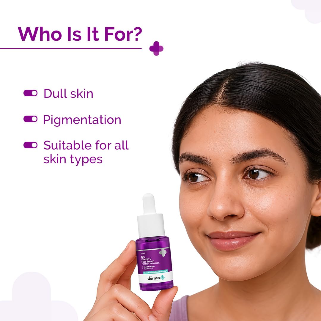 The Derma Co 10% Vitamin C Face Serum with 5% Niacinamide, Powered by Deep Penetration Formula™ | Fades Dark Spots | Reduces Pigmentation | Boosts Collagen | Brightens Skin | All Skin Types | 10 ml