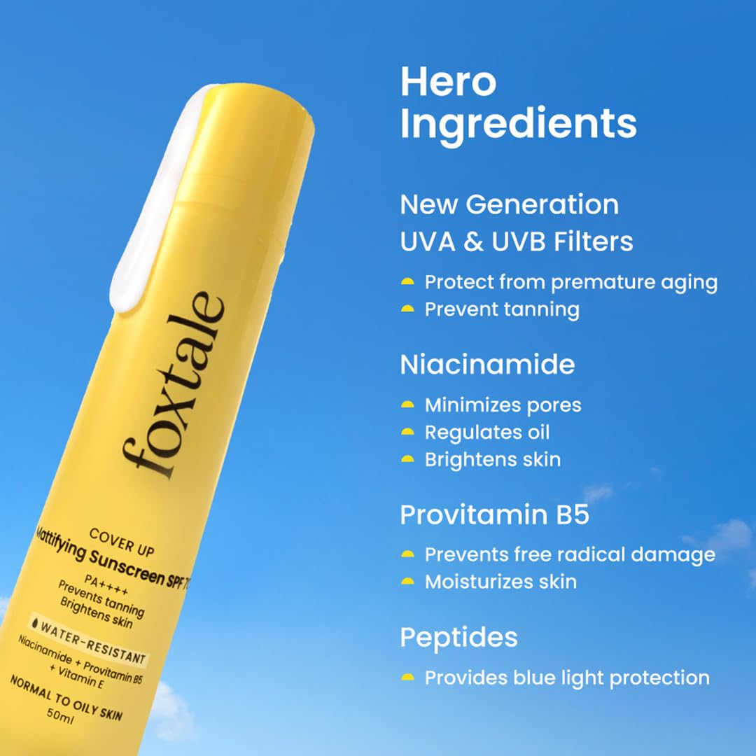 Foxtale CoverUp SPFA 70 PA++++A Mattifying Sunscreen with Niacinamide - 50 ml