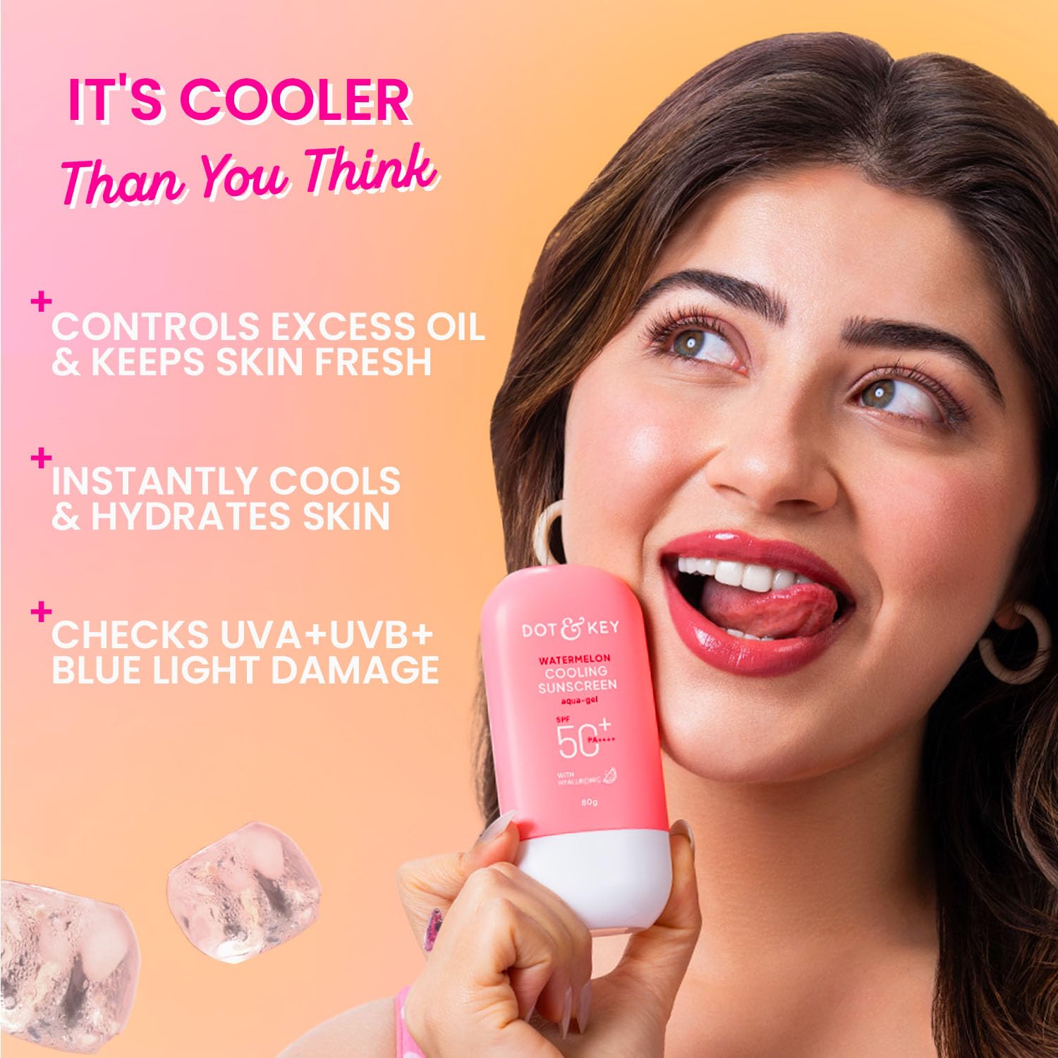 Dot & Key Watermelon Cooling Sunscreen SPF 50+ PA++++, In-Vivo Tested Sunscreen for Oily Skin & Combination Skin - No White Cast, 80 gm