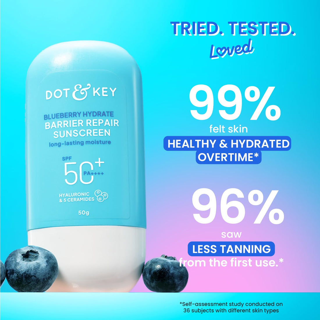Dot & Key Blueberry Hydrate Barrier Repair Sunscreen SPF 50+, PA++++ - With Hyaluronic & 5 Ceramides | In Vivo Tested Sunscreen All Skin Types with 7 UV Filters | 50 gm