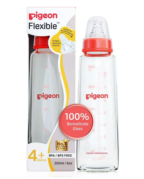 Pigeon Glass Feeding Bottle with Nipples - 200 ml