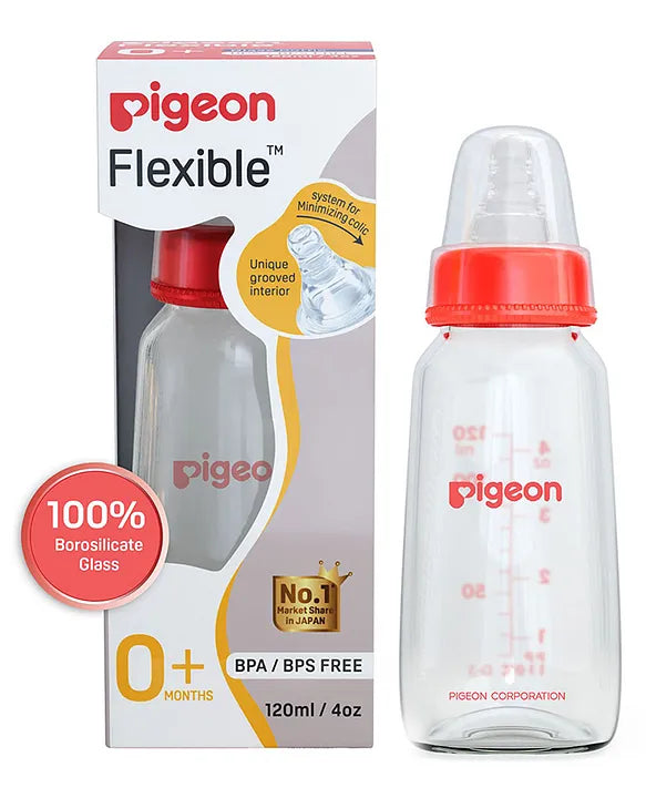 Pigeon Glass Feeding Bottle with Nipples Red - 120 ml