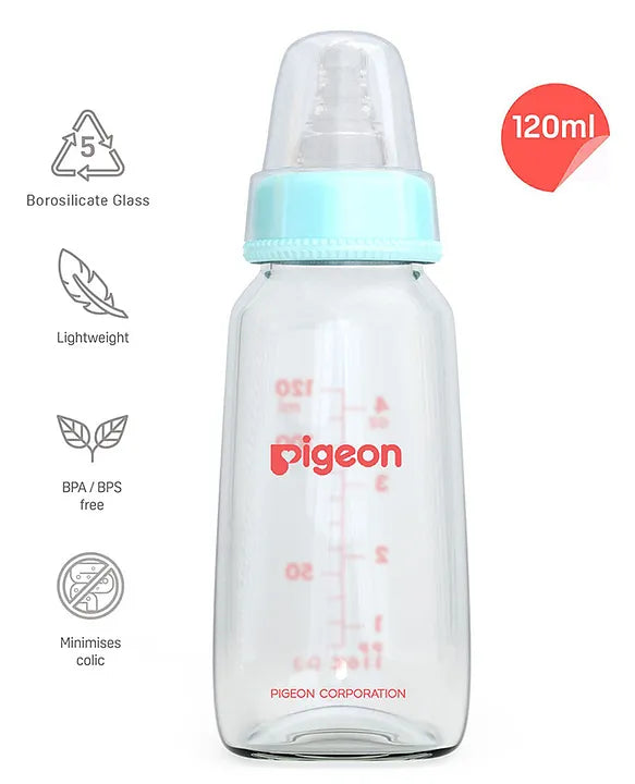 Pigeon Glass Feeding Bottle with Nipples Red - 120 ml