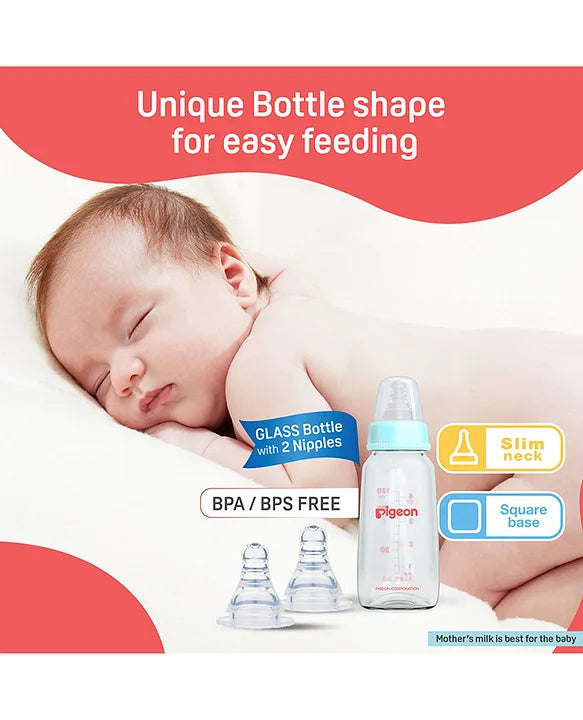Pigeon Glass Feeding Bottle with Nipples Red - 120 ml