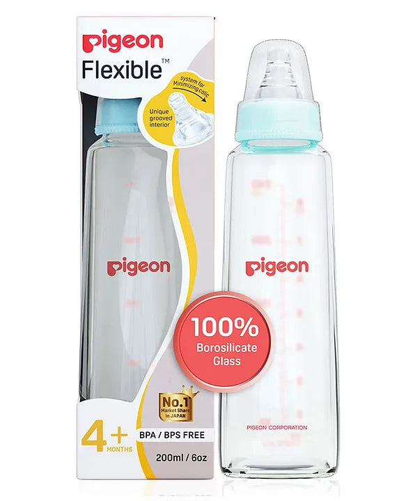 Pigeon Glass Feeding Bottle with Nipples - 200 ml
