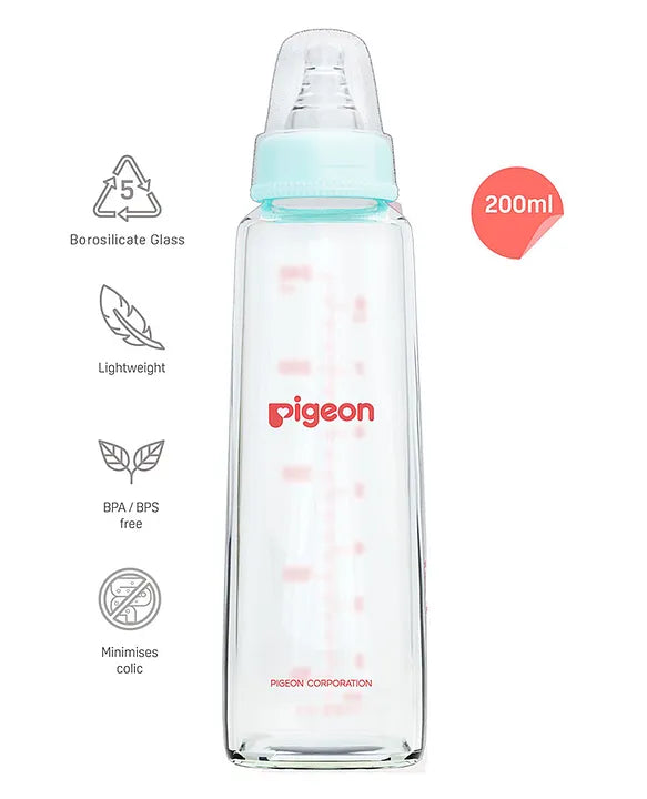 Pigeon Glass Feeding Bottle with Nipples - 200 ml