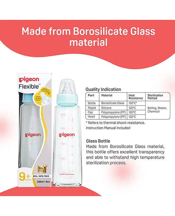 Pigeon Anti Colic Glass Feeding Bottle Pink - 240 ml