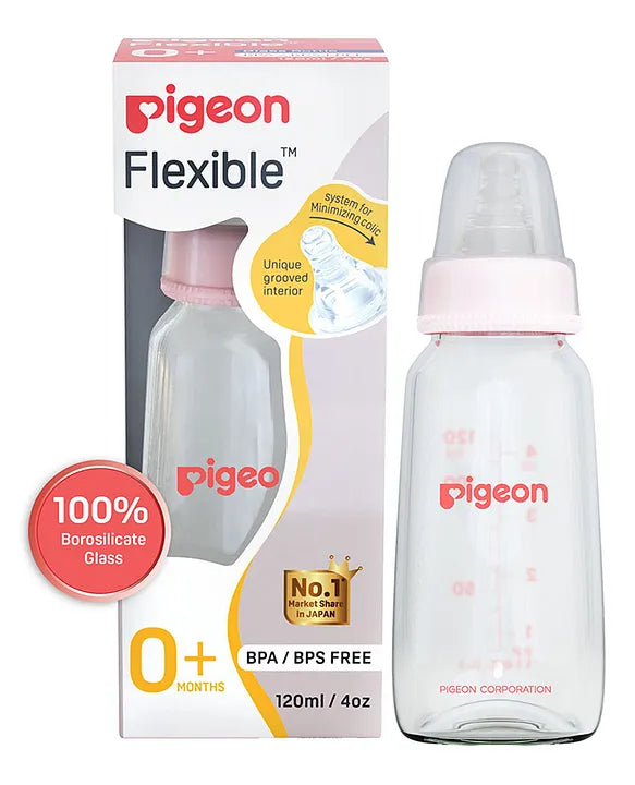 Pigeon Glass Feeding Bottle with Nipples Red - 120 ml