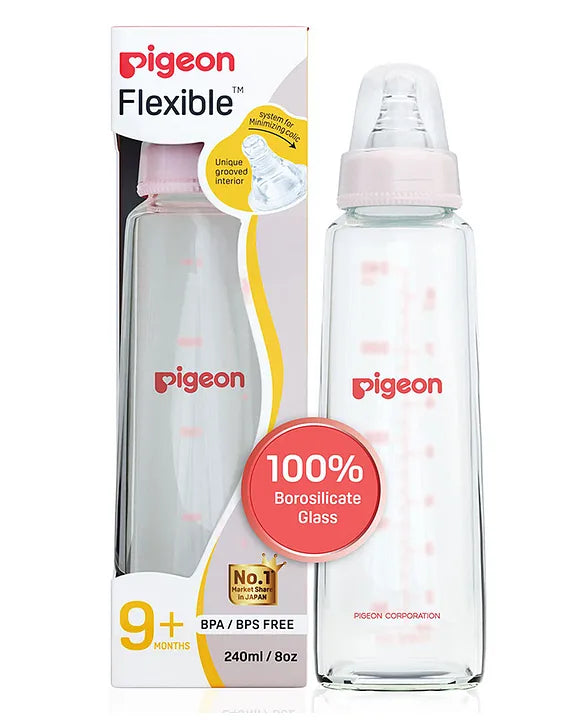 Pigeon Anti Colic Glass Feeding Bottle Pink - 240 ml