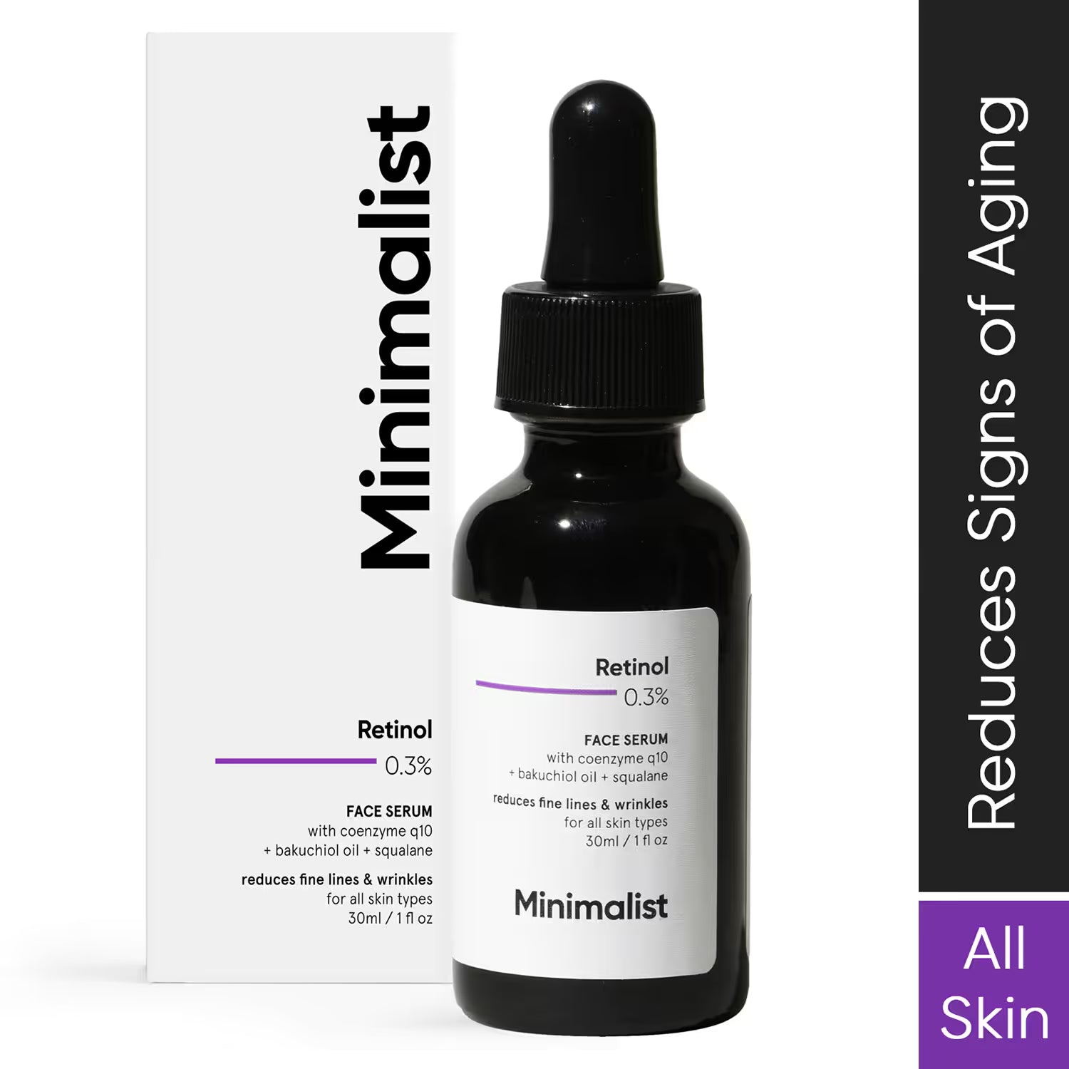 Minimalist 0.3% Retinol Face Serum For Anti Ageing fine lines wrinkles With Coenzyme Q10 (30ml)