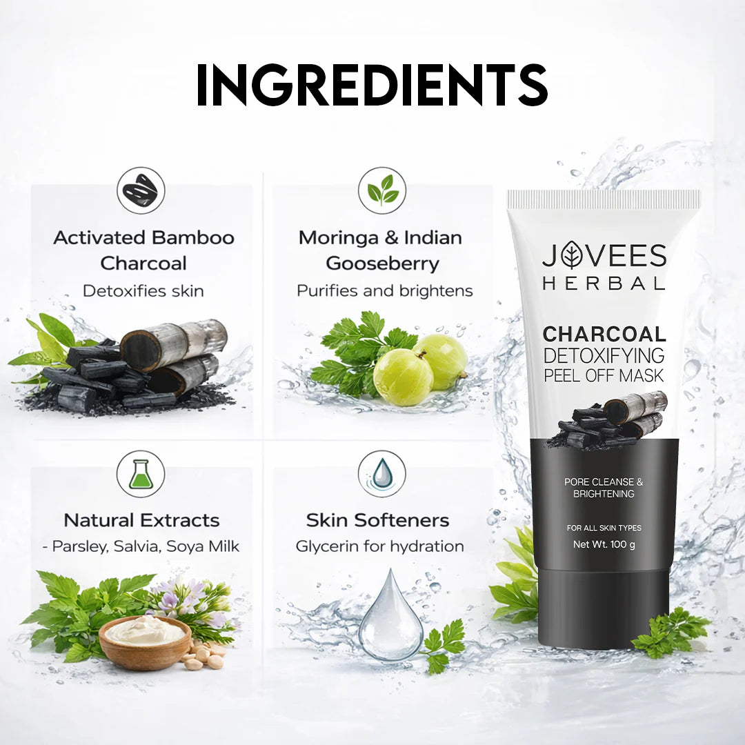 Jovees Herbal Activated Charcoal Detoxifying Peel Off Mask | Clarifies | Leaves The Skin Clear | Sucks Out Impurities | Removes Dead Skin Cells