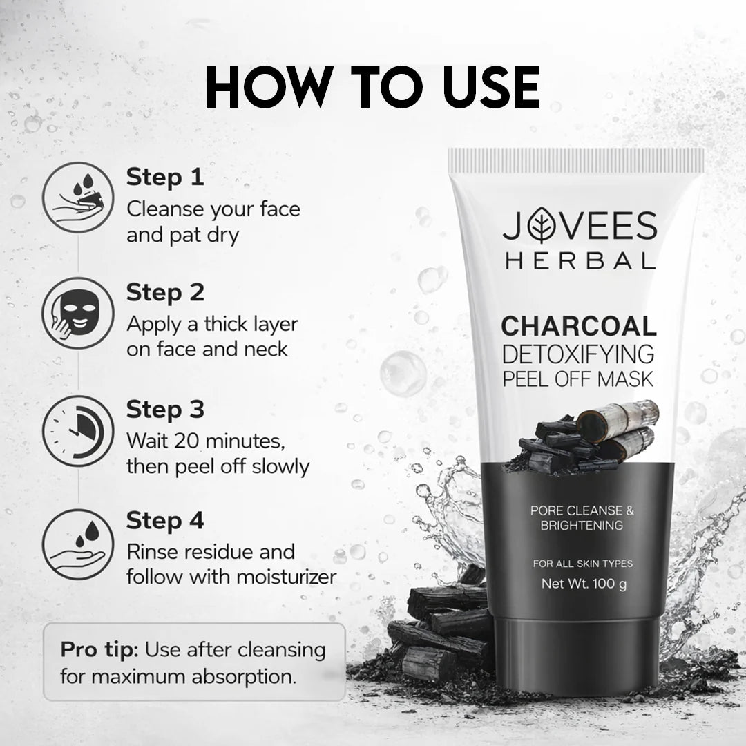 Jovees Herbal Activated Charcoal Detoxifying Peel Off Mask | Clarifies | Leaves The Skin Clear | Sucks Out Impurities | Removes Dead Skin Cells