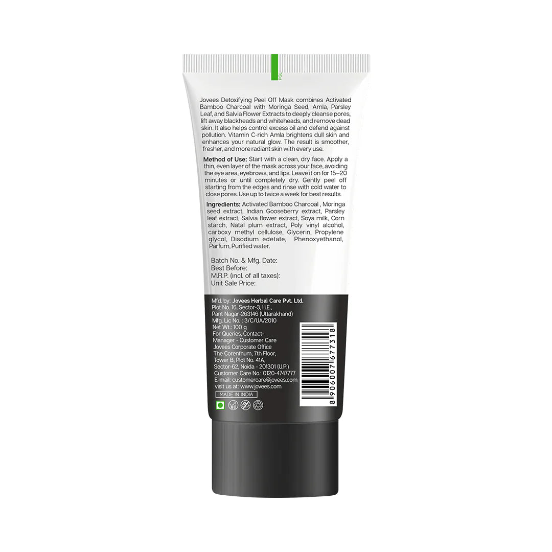 Jovees Herbal Activated Charcoal Detoxifying Peel Off Mask | Clarifies | Leaves The Skin Clear | Sucks Out Impurities | Removes Dead Skin Cells