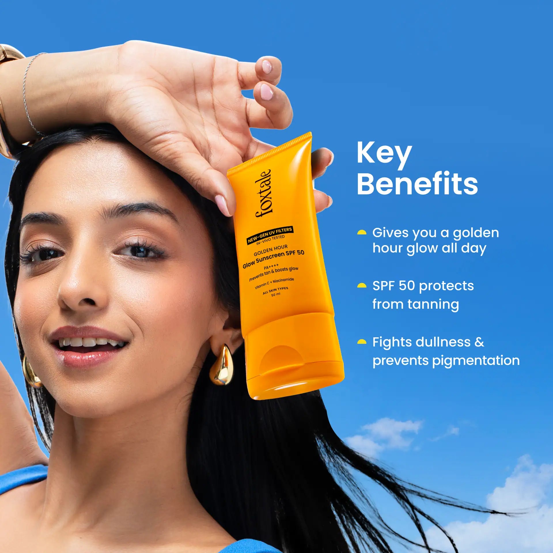 Foxtale SPF 50 Glow Sunscreen with Vitamin C & Niacinamide for Dewy Glow, In-Vivo Tested PA++++ (50ml)