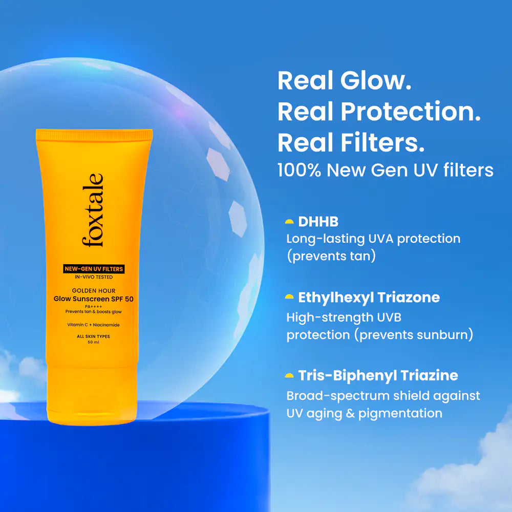 Foxtale SPF 50 Glow Sunscreen with Vitamin C & Niacinamide for Dewy Glow, In-Vivo Tested PA++++ (50ml)