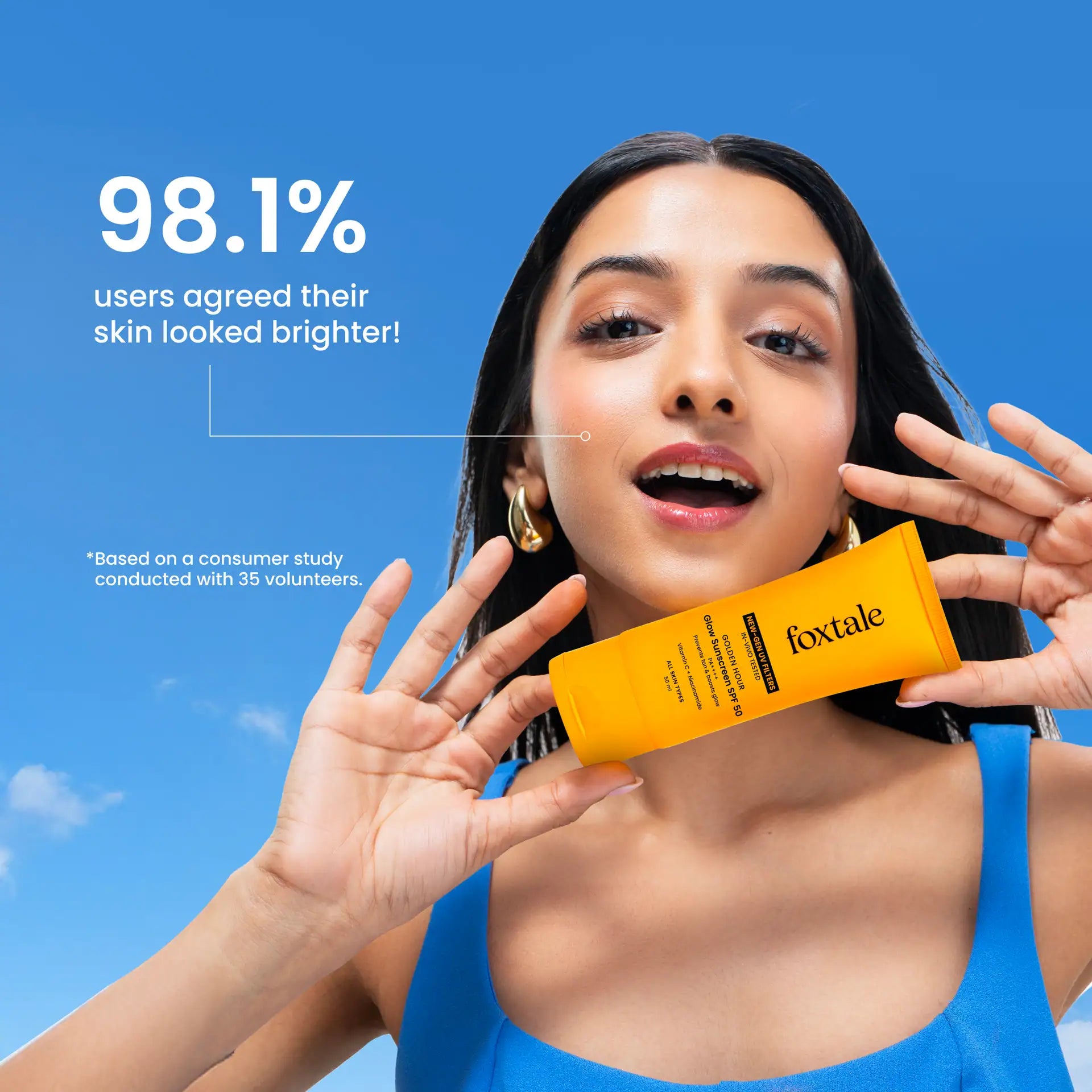 Foxtale SPF 50 Glow Sunscreen with Vitamin C & Niacinamide for Dewy Glow, In-Vivo Tested PA++++ (50ml)