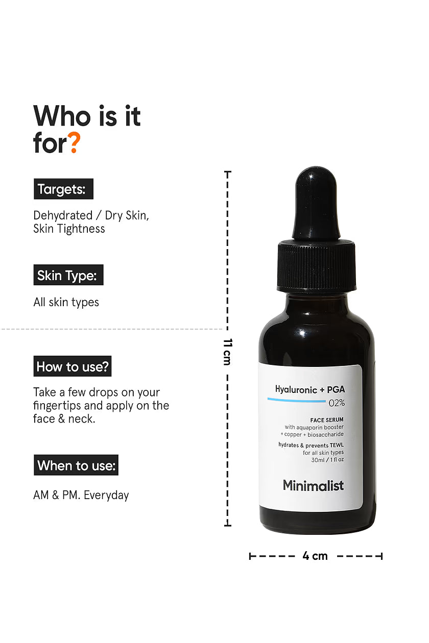 Minimalist Hyaluronic + PGA 2% Face Serum | Deep Hydration & Plumping Serum | 30ml