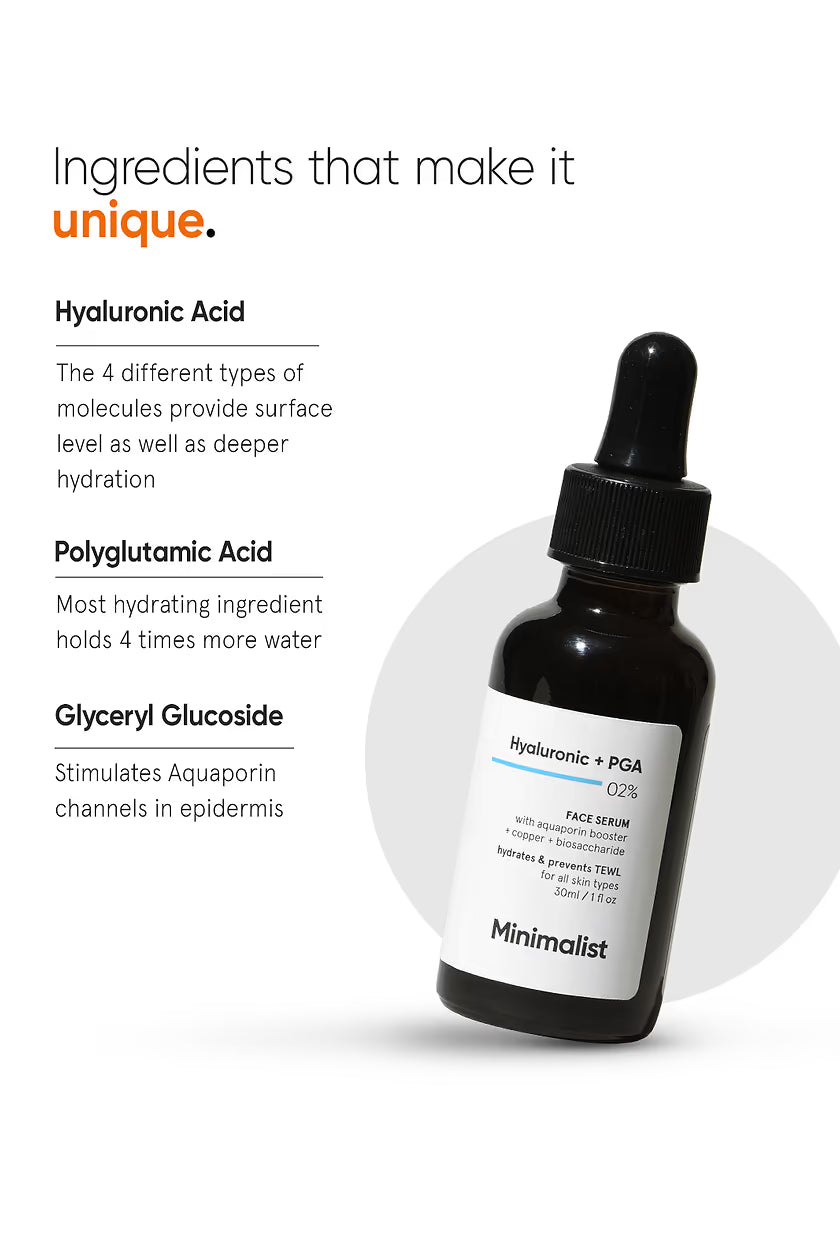 Minimalist Hyaluronic + PGA 2% Face Serum | Deep Hydration & Plumping Serum | 30ml