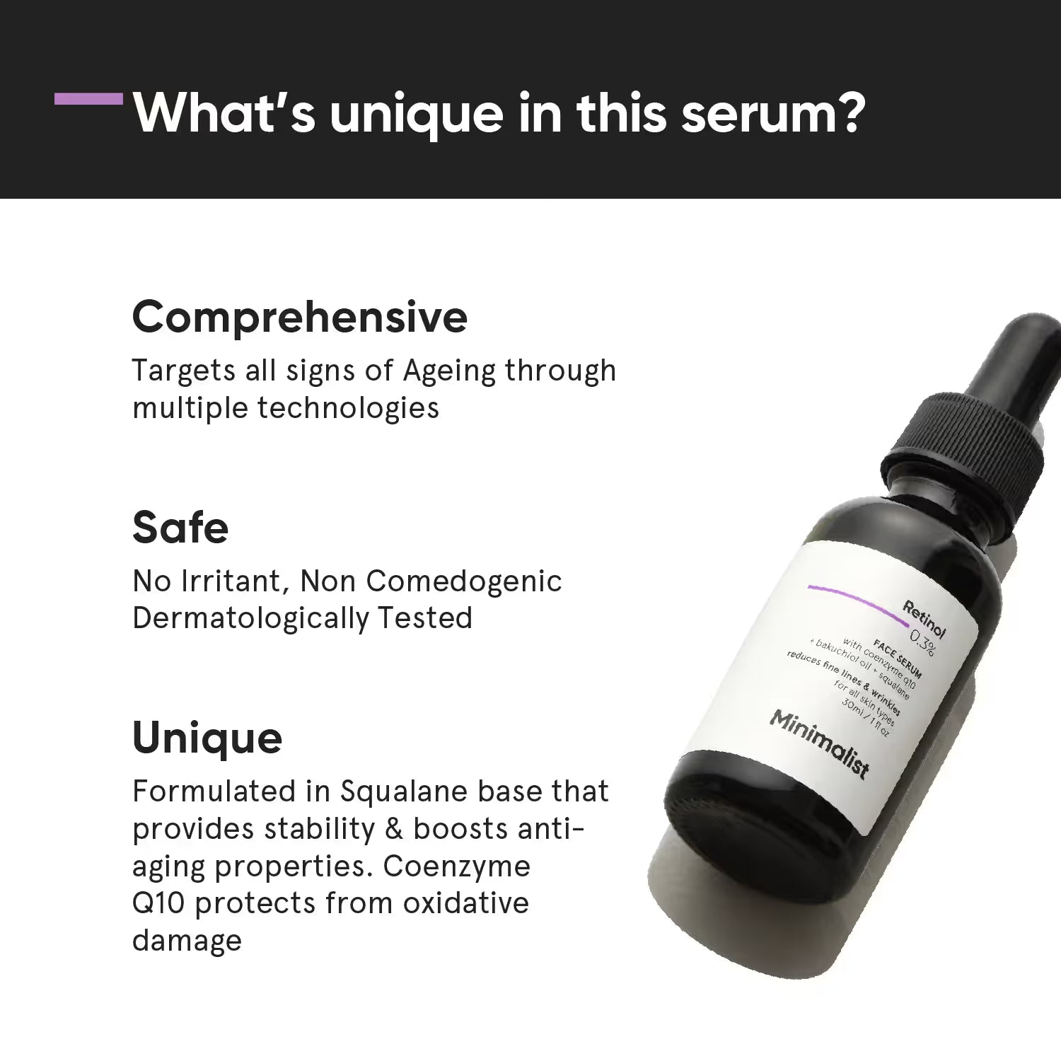 Minimalist 0.3% Retinol Face Serum For Anti Ageing fine lines wrinkles With Coenzyme Q10 (30ml)