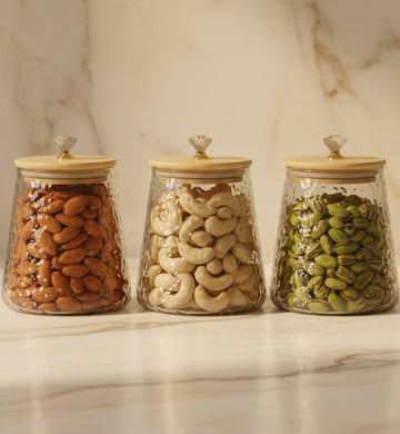 Q3655-3H Glass 3Pc Jar Set – 750ml Premium Borosilicate Airtight Jars