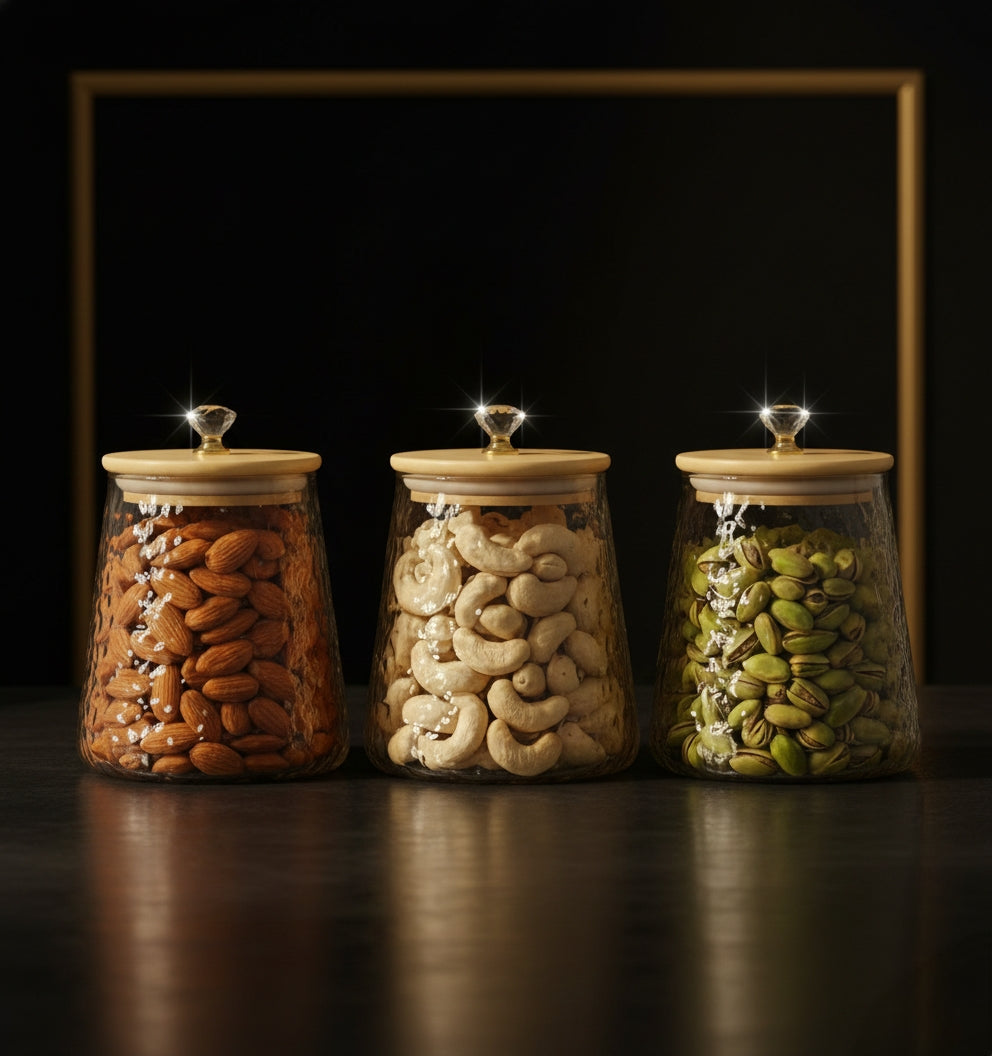 Q3655-3H Glass 3Pc Jar Set – 750ml Premium Borosilicate Airtight Jars