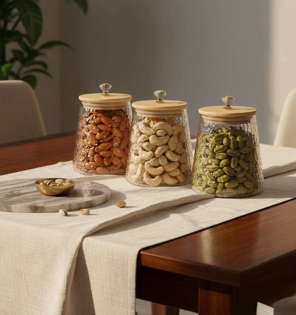 Q3655-3H Glass 3Pc Jar Set – 750ml Premium Borosilicate Airtight Jars