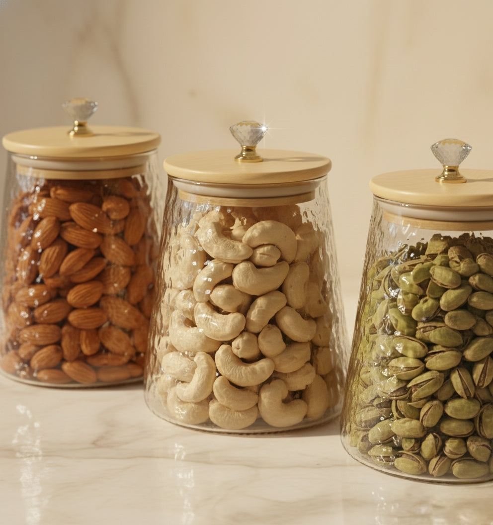 Q3655-3H Glass 3Pc Jar Set – 750ml Premium Borosilicate Airtight Jars