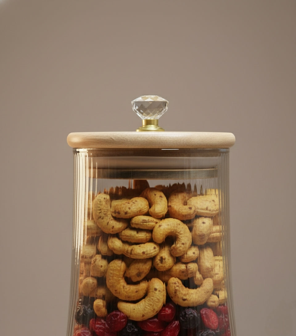 Borosilicate Glass Storage Jars 750ml – Set of 2 with Wooden Stand (Q3654-2H)